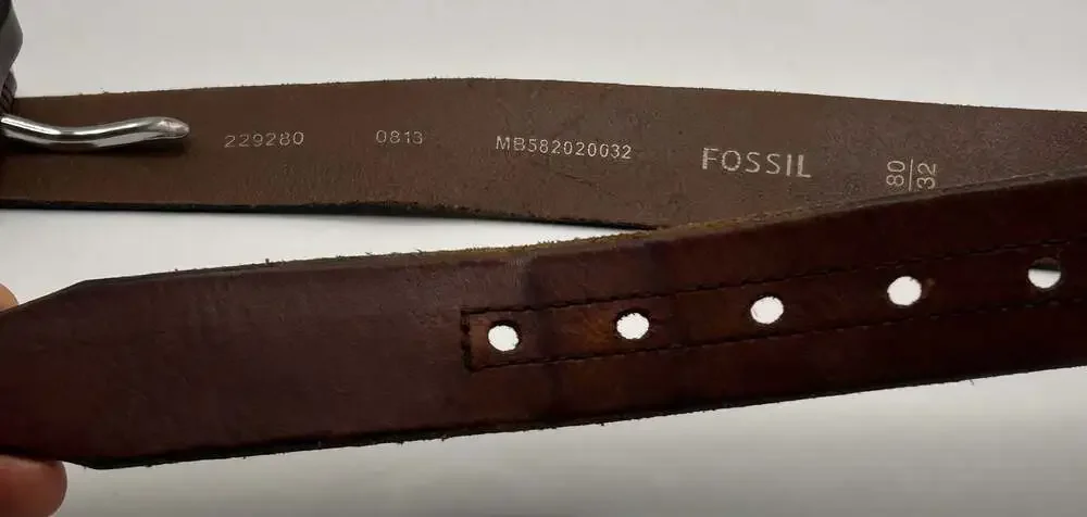 Fossil Men's Brown Genuine Leather Belt with Silver-Tone Buckle Size 80/32